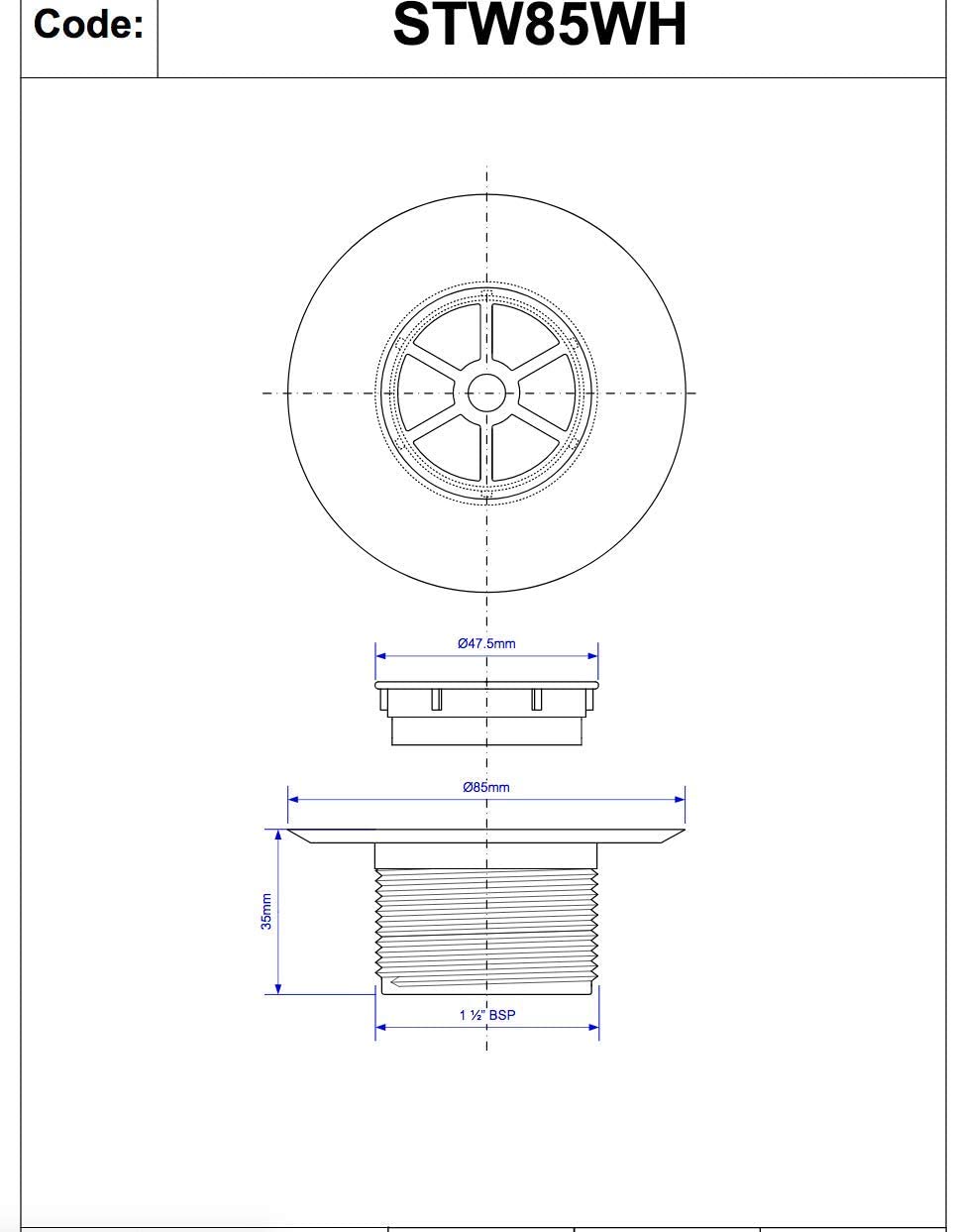 McAlpine 1̴_" Standard Shower Waste - 85mm White Plastic STW85WH