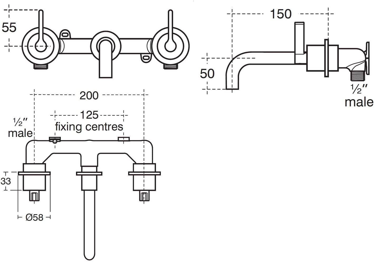 Ideal Standard Silver wall mounted basin tap. E0063AA