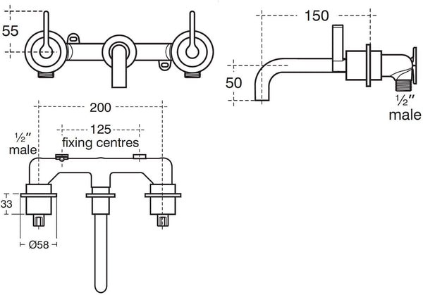 Ideal Standard Silver wall mounted basin tap. E0063AA
