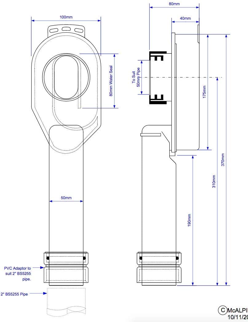 McAlpine 75mm Water Seal Urinal Bowl Syphonic 'S' Trap HCUS50UK