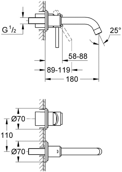 GROHE 19287001 | Atrio Wall-Mounted 2-Hole Basin Tap | S