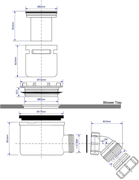McAlpine 1̴_" Trap Body for Tile Drain ST90-HP2B