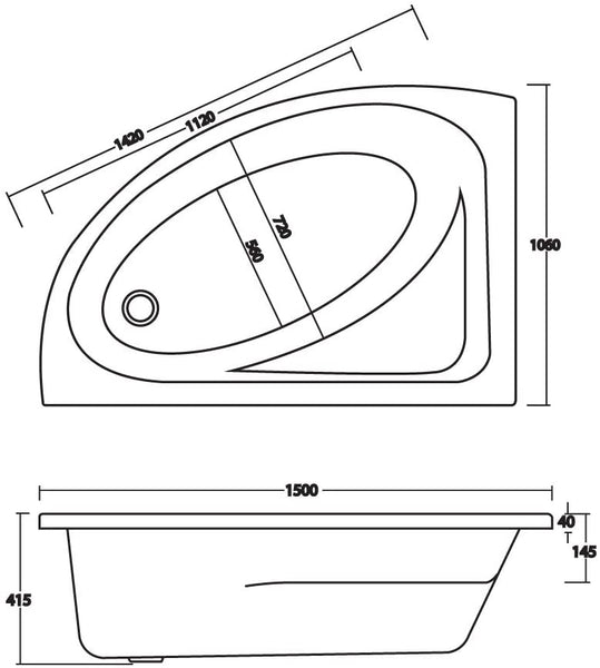 Orlando 1500mm x 1000mm L/H Offset Bath & Panel by JL Bathrooms