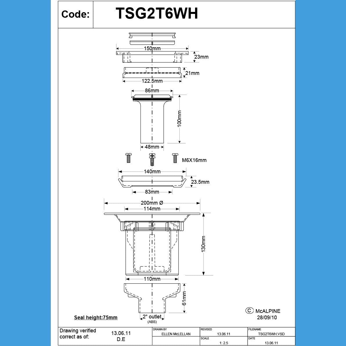 Mcalpine Shower Top Access Trap Shower Gully For Tile And Stone Floor TSG2T6WH
