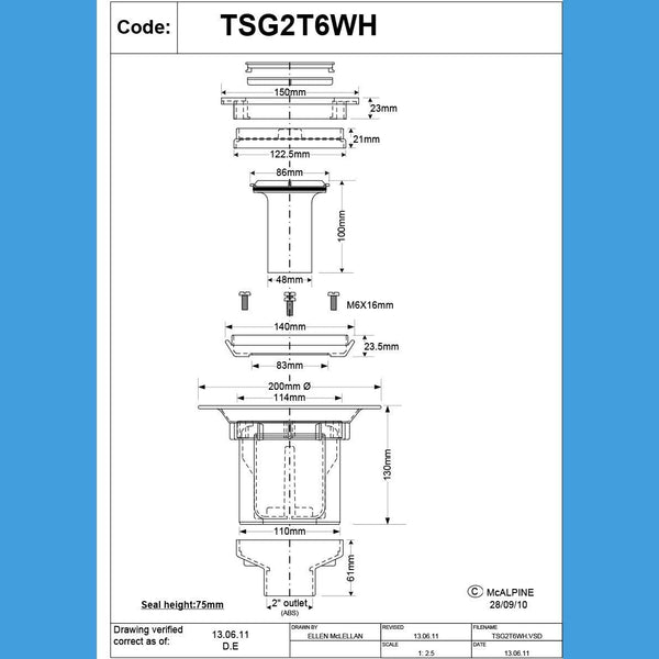 Mcalpine Shower Top Access Trap Shower Gully For Tile And Stone Floor TSG2T6WH