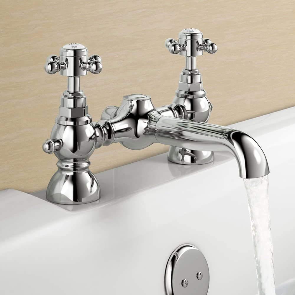 Home Standard | Clyde Traditional Pair of Hot and Cold Basin Taps Chrome Ball Cross Head Twin Faucets