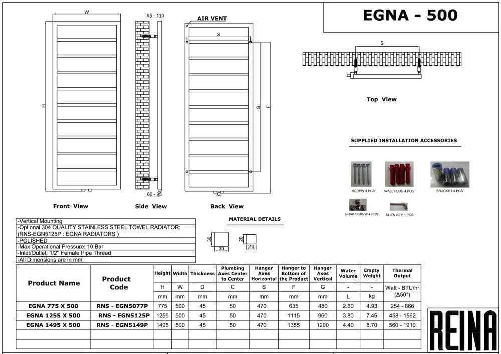 Reina Egna Stainless Steel Straight Square Designer Heated Towel Rails