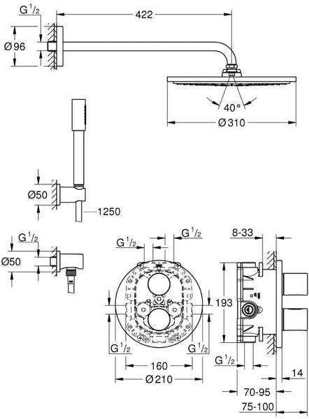 Grohe Grohtherm 3000 Cosmopolitan 34630000 Recessed Shower Set