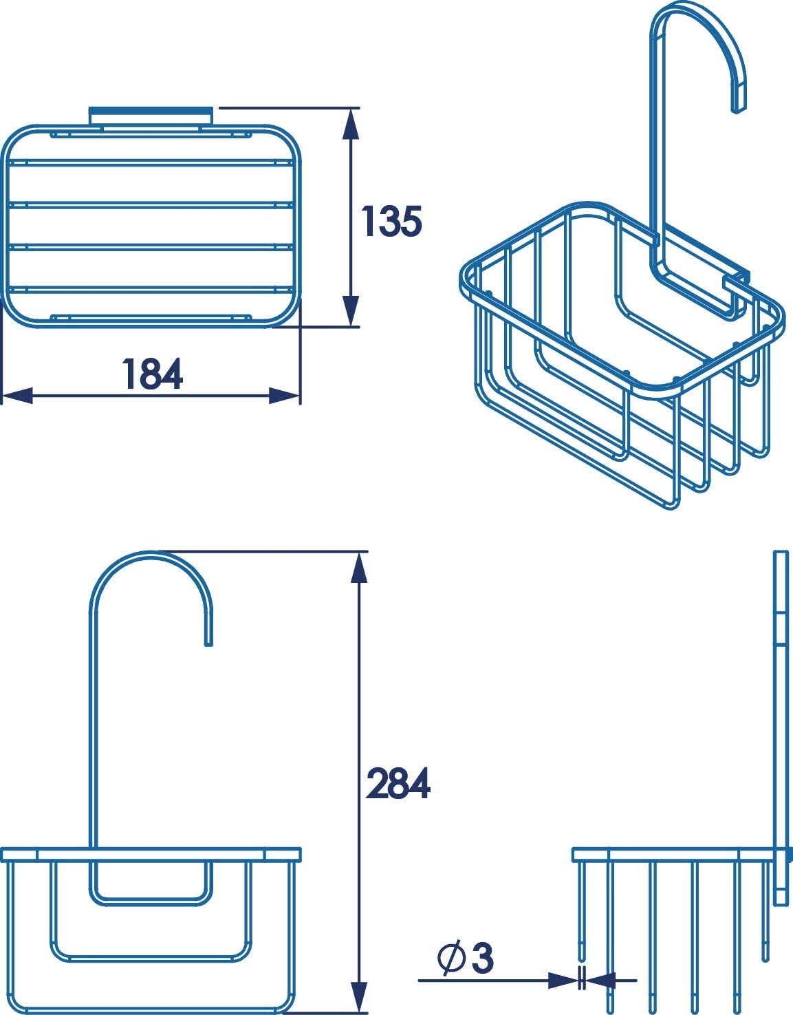 Croydex Chrome Shower Riser Rail Hook Over Caddy Basket, 5 Year Rust Free Guarantee