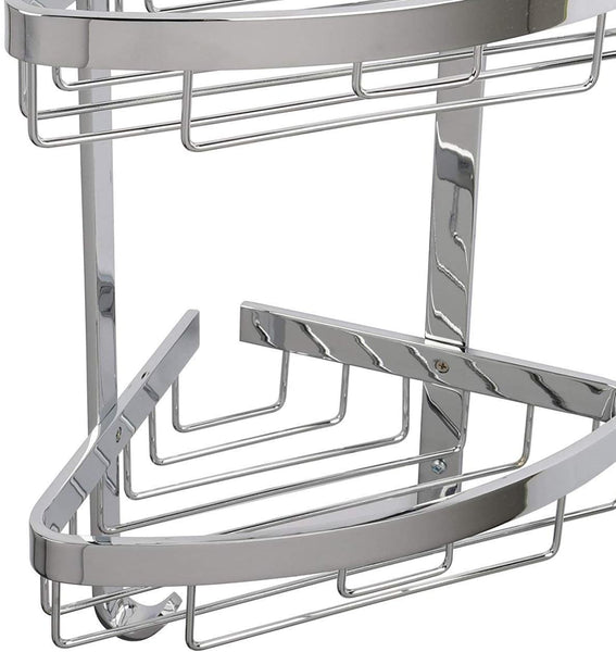 Croydex Aluminium Large Two Tier Corner Basket, Metal, Chrome, 20.5x31x38.5 cm