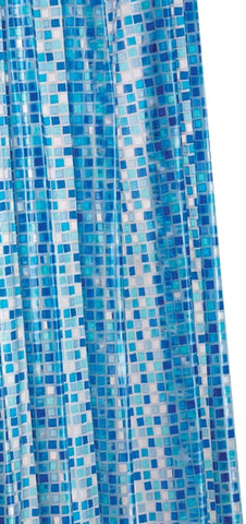 Croydex AE543424 Blue Mosaic PVC Shower Curtain, 1800 x 1800mm