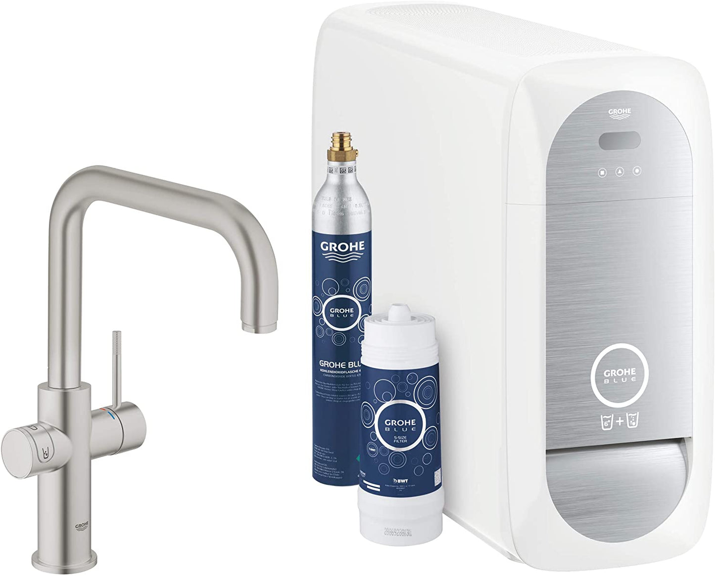 GROHE 31454DC0 High L-Spout Blue Home Duo Starter Kit - Stainless Steel (2-Piece)