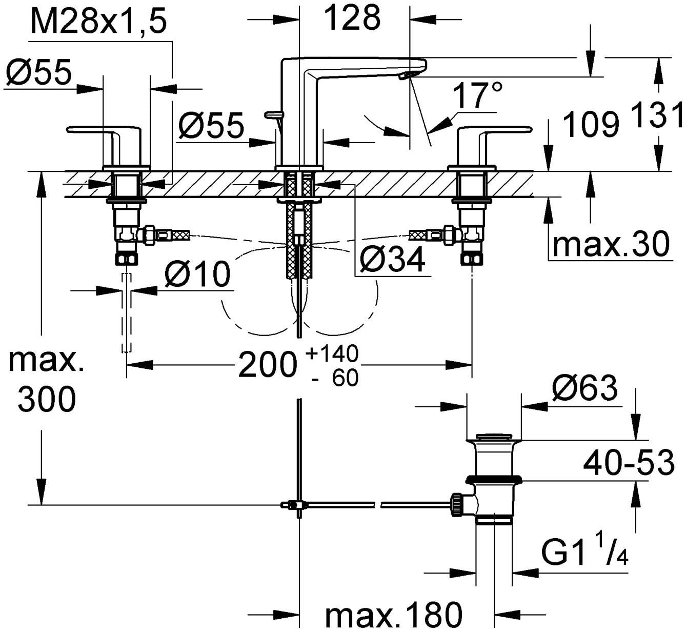 Grohe 20301000 Europlus Washbasin Mixing Valve 3-Hole Installation