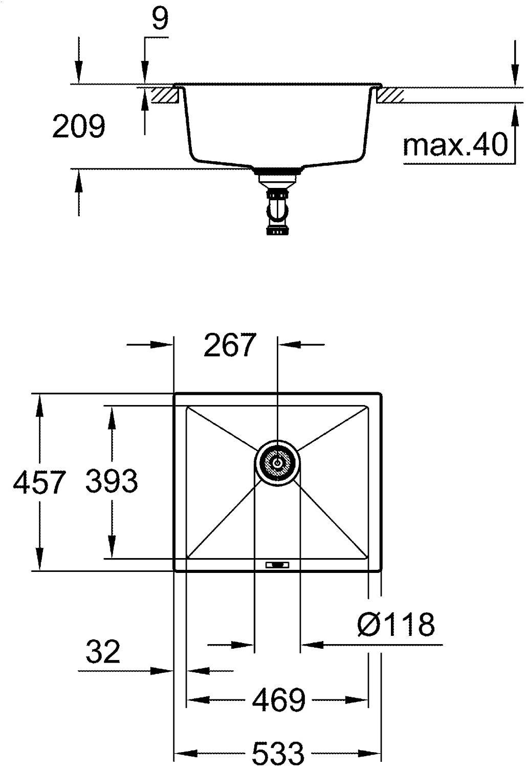 Grohe K700 31654AP0 Composite Sink Granite Black