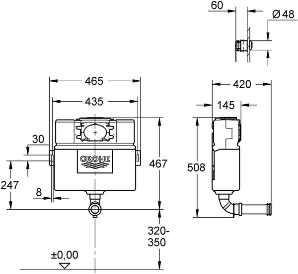 GROHE 38691000 | Eau2 WC Flushing Cistern | 0.82 m - silver/white