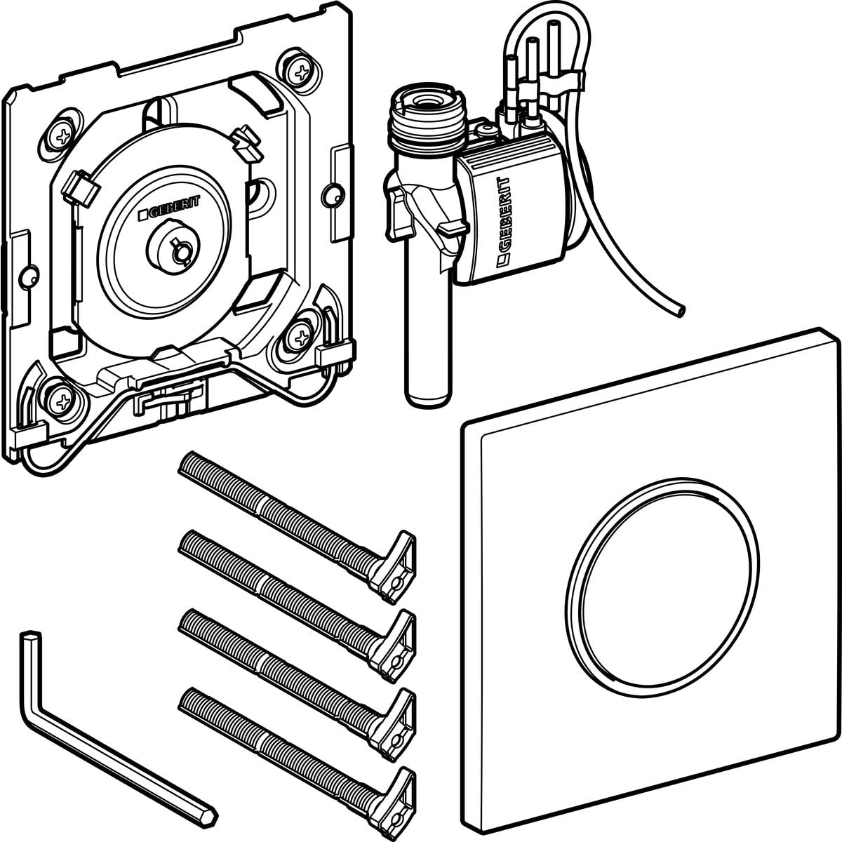 Geberit urinal control with pneumatic flush release, actuating plate type 10, colour: white/gold plated - 116.015.KK.1