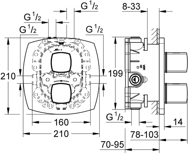 GROHE 19937000 Grandera Thermostatic Shower Mixer with Diverter (without Concealed Body Rapido)