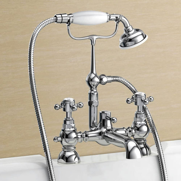 Home Standard | Clyde Traditional Pair of Hot and Cold Basin Taps Chrome Ball Cross Head Twin Faucets