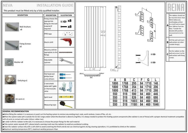 Reina Neva Steel White Vertical Designer Radiator 1500mm x 472mm Single Panel