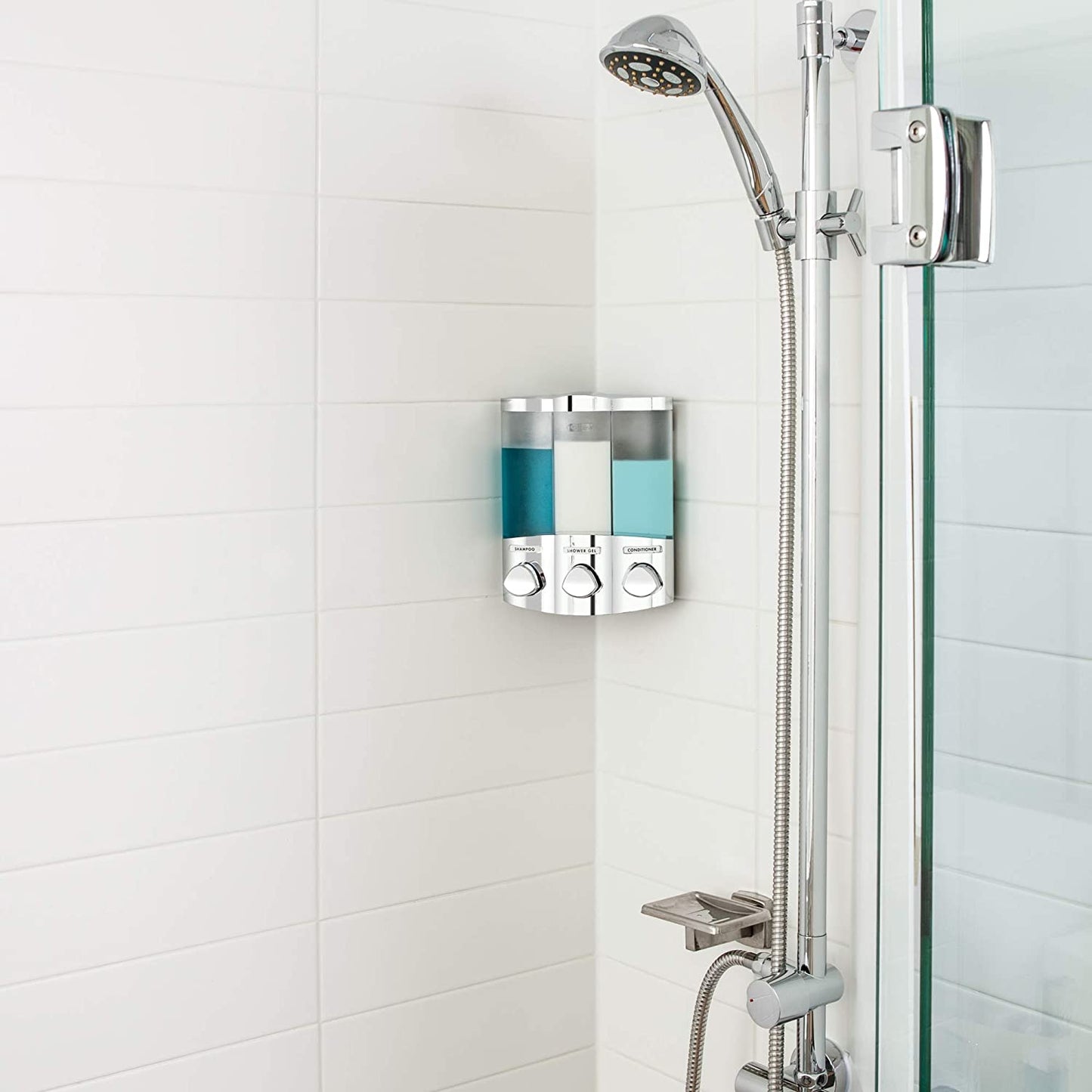 Aviva Euro Series TRIO Three Chamber Soap and Shower Dispenser, Chrome