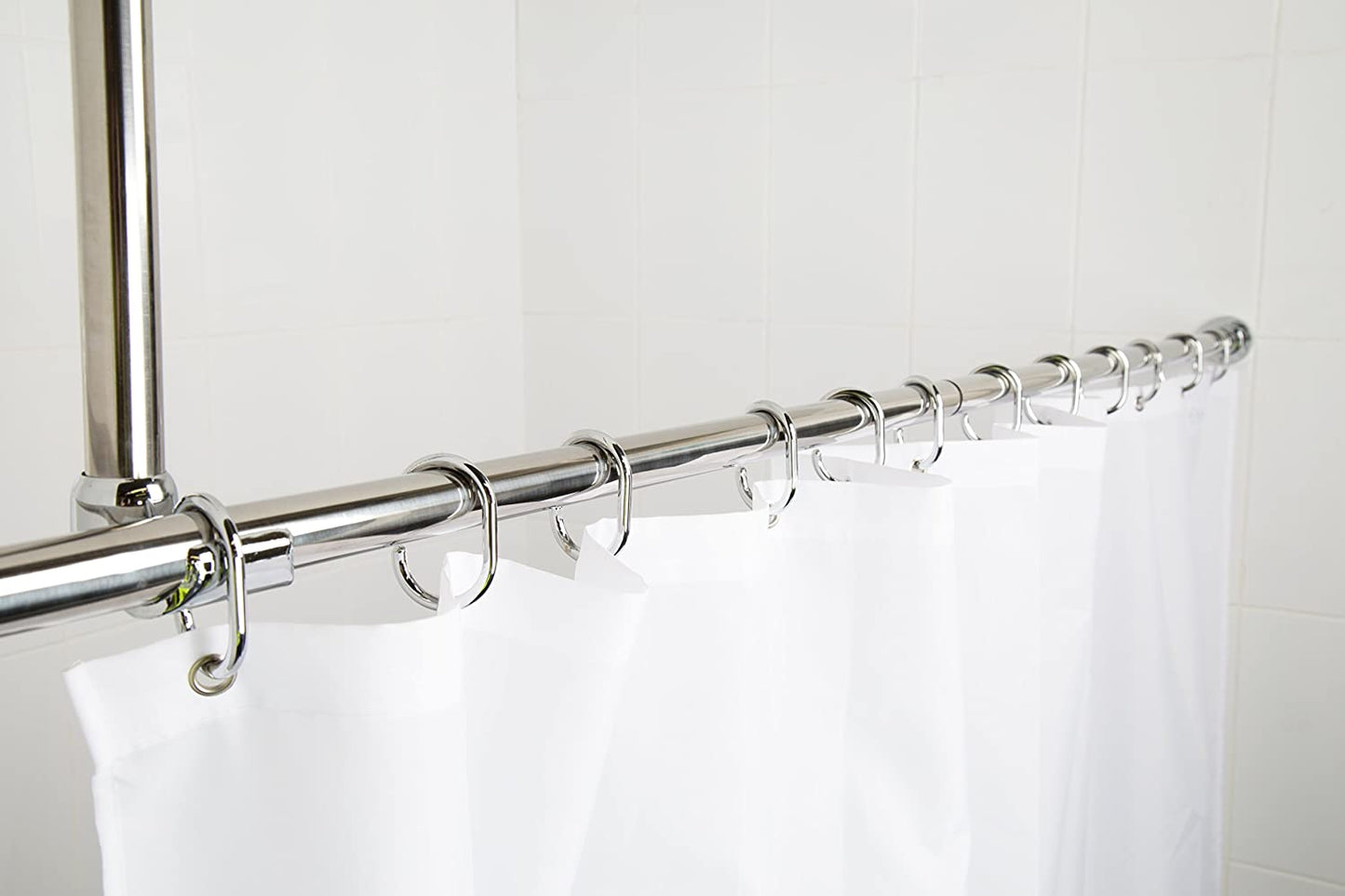 Croydex Superline Stainless Steel Modular Shower Rod Kit with Ceiling Support and Curtain Rings Can Be Fitted L-Shaped, Large L-Shaped, U-Shaped or Straight