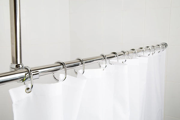 Croydex Superline Stainless Steel Modular Shower Rod Kit with Ceiling Support and Curtain Rings Can Be Fitted L-Shaped, Large L-Shaped, U-Shaped or Straight