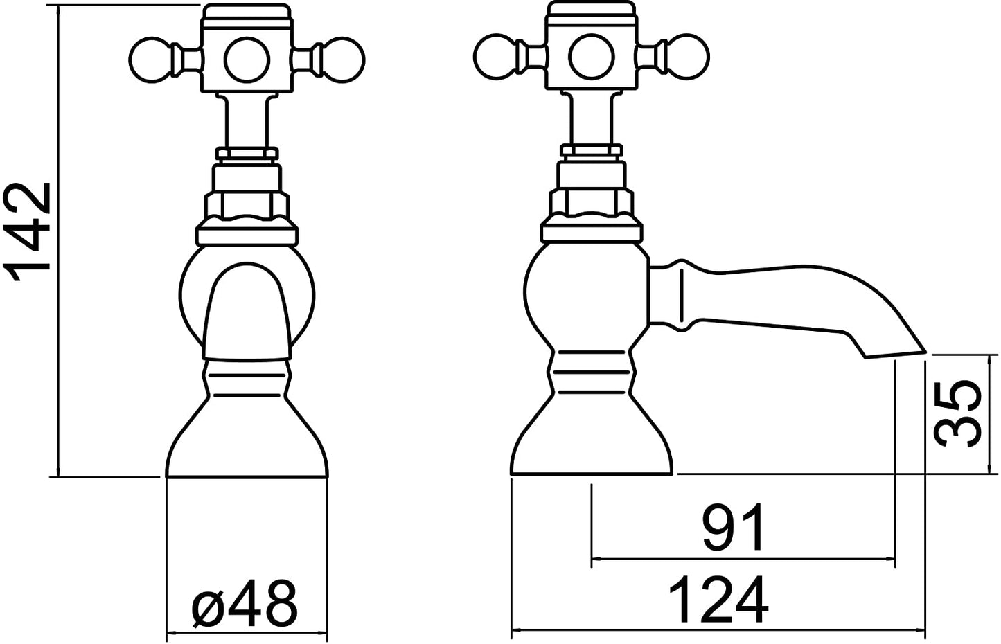 Trisen Formby TT101 Traditional Pair of Basin Taps (Full Turn Operation)