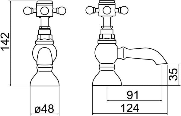 Trisen Formby TT101 Traditional Pair of Basin Taps (Full Turn Operation)