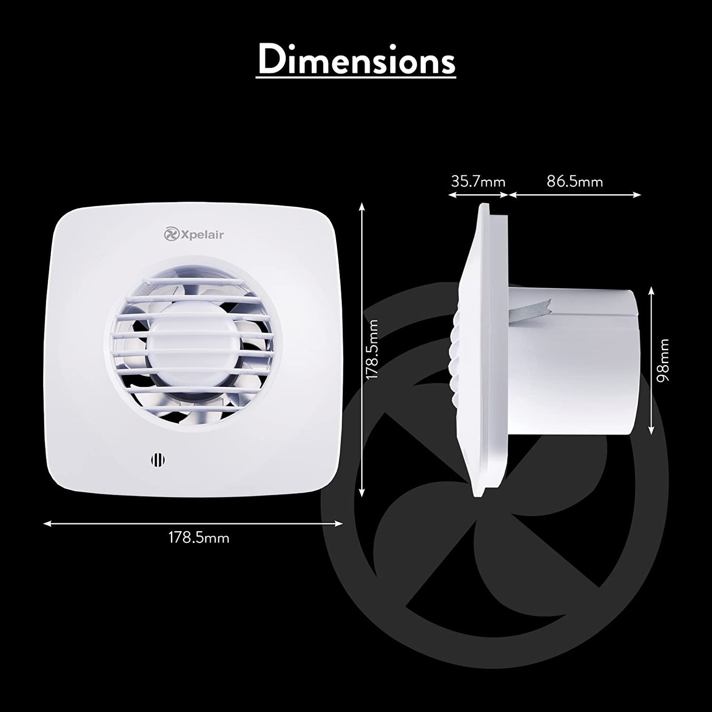 Xpelair DX100S 4-Inch Standard Square Bathroom Fan with Wall Kit
