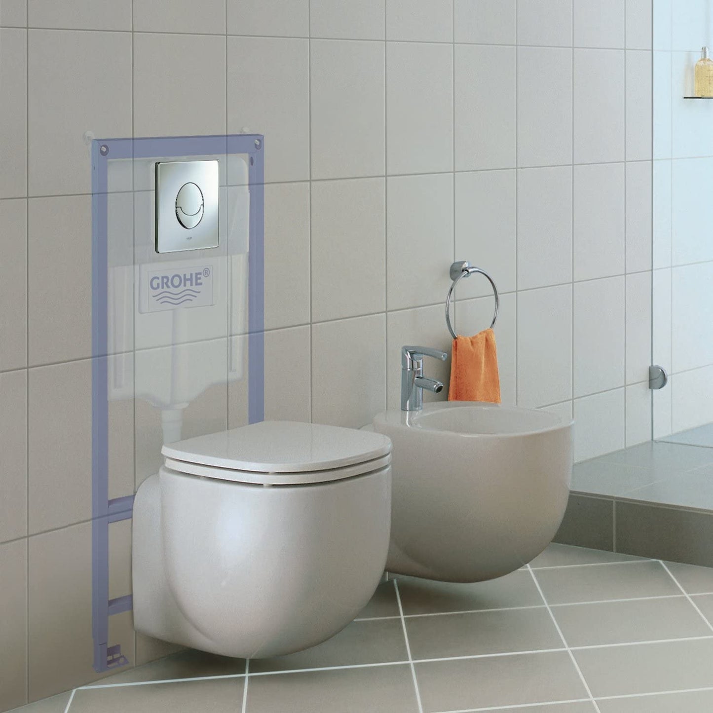 GROHE 38721001 Rapid Sl 3-in-1 Set for Wall-Hung Toilet, 1.13 m (Wall Brackets and Skate Air Flush Plate) - Chrome