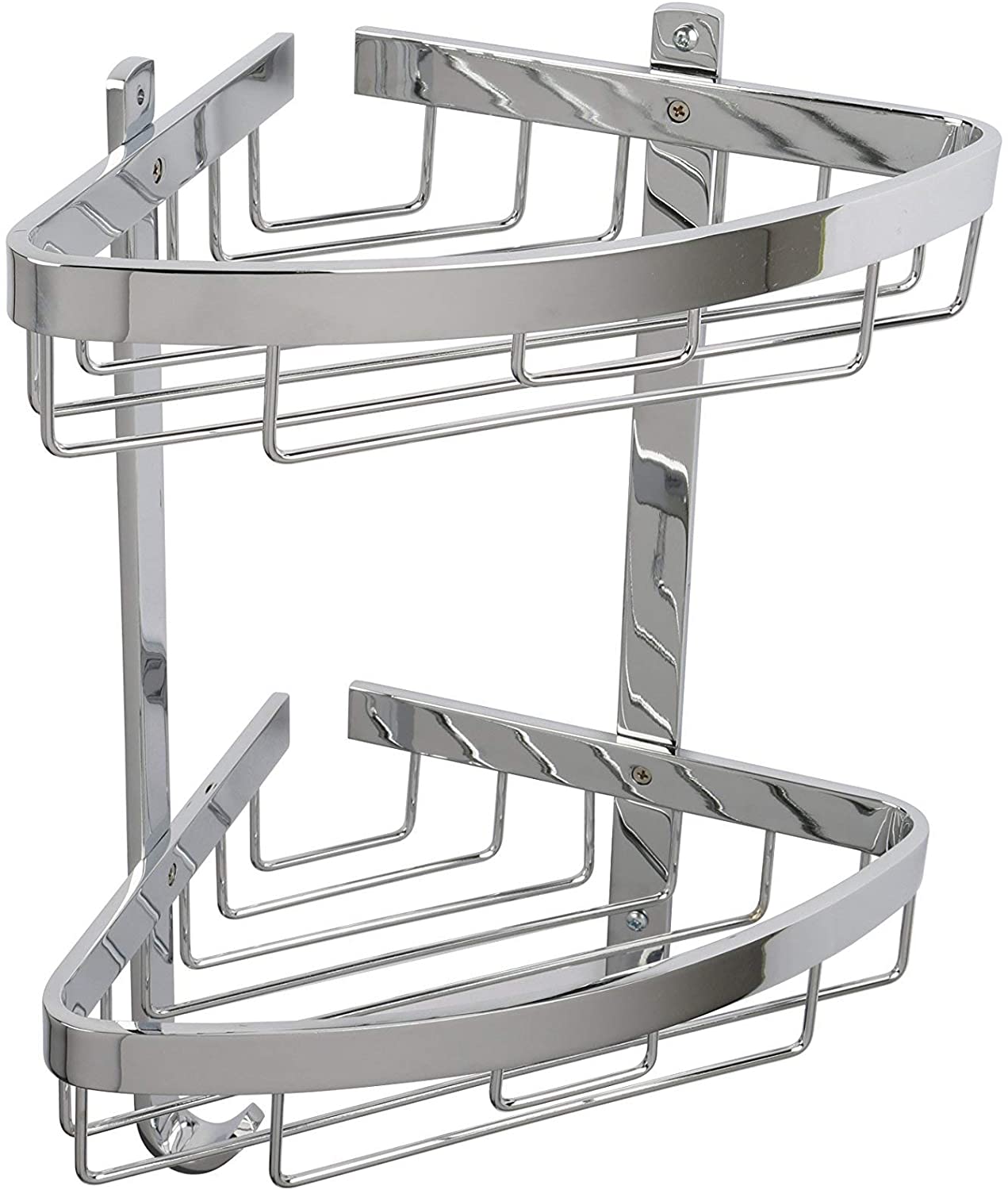 Croydex Aluminium Large Two Tier Corner Basket, Metal, Chrome, 20.5x31x38.5 cm