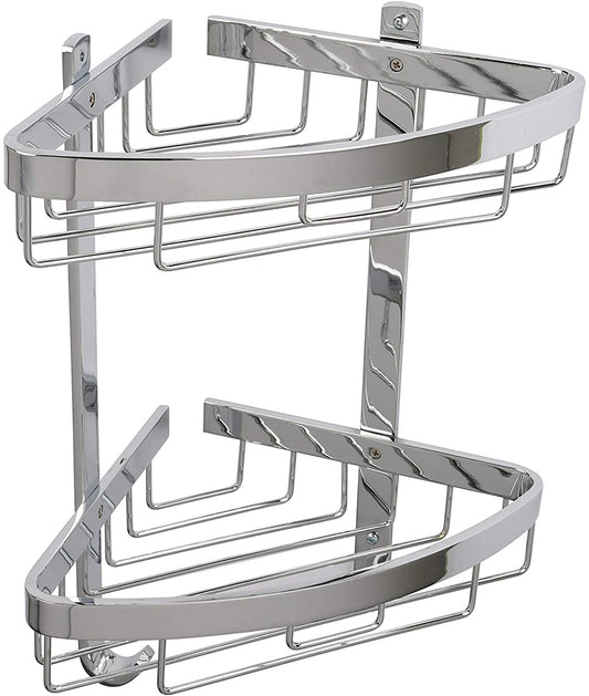 Croydex Aluminium Large Two Tier Corner Basket, Metal, Chrome, 20.5x31x38.5 cm
