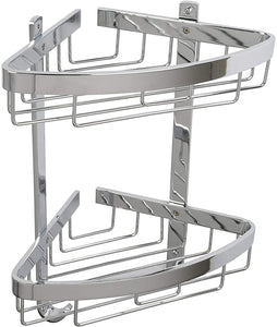 Croydex Aluminium Large Two Tier Corner Basket, Metal, Chrome, 20.5x31x38.5 cm