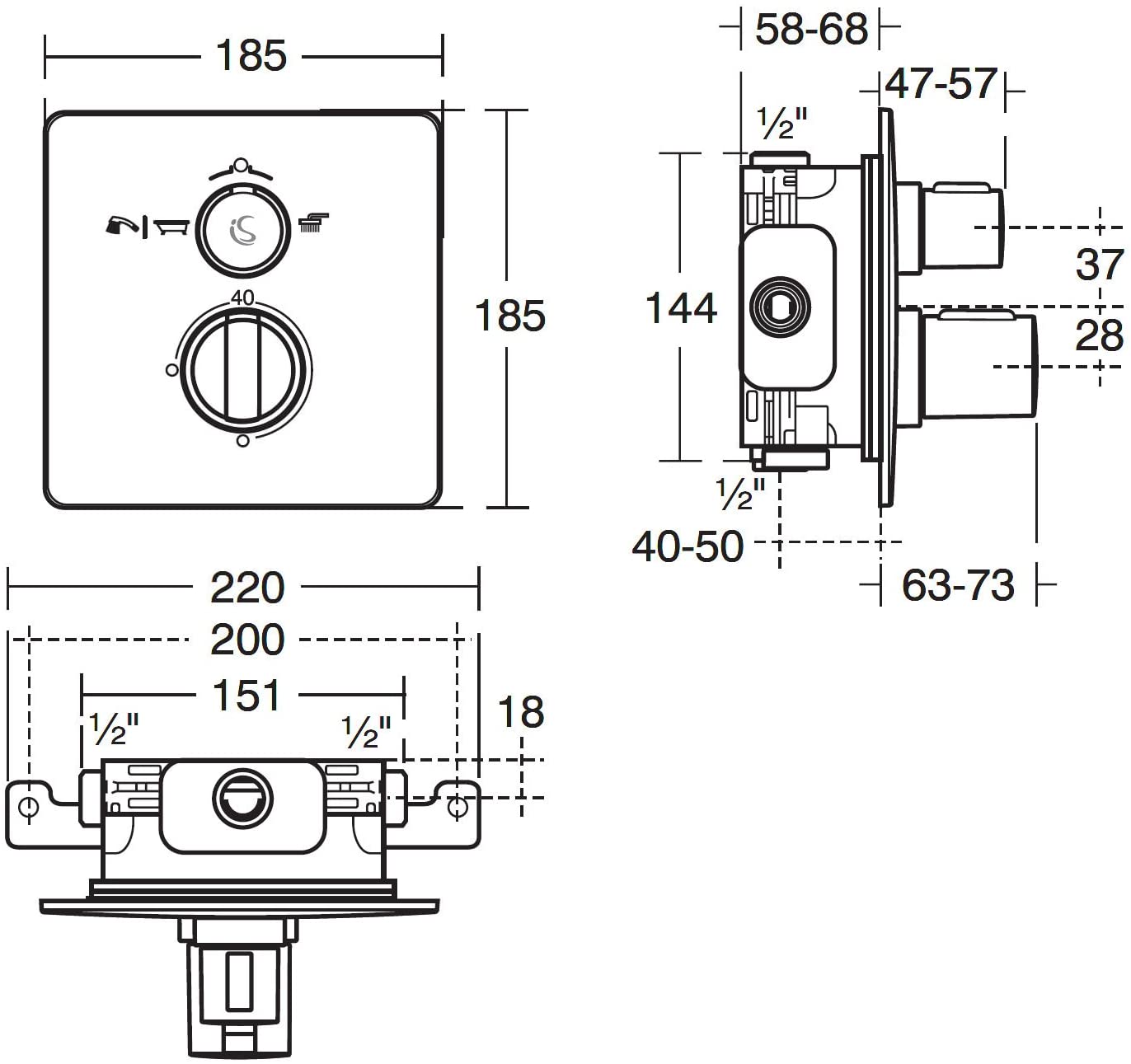 Ideal Standard A5880AA Easybox Slim nuilt in thermostatic bath / shower valve