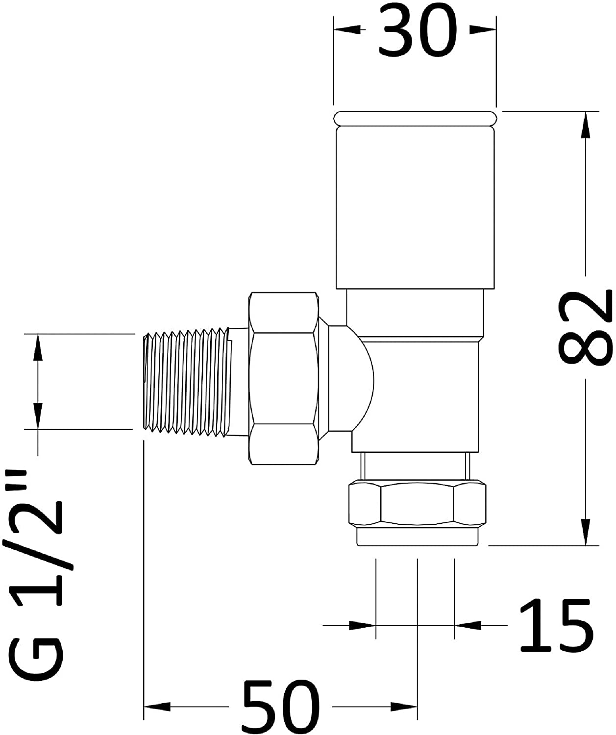 NUIE RV002 | Modern Bathroom Angled Radiator Valve | 82mm x 26mm | Chrome
