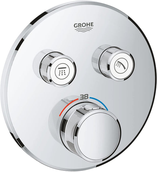 GROHE Grohtherm SmartControl Thermostat with two shut-off valves, round wall rosette, colour: hard graphite brushed - 29119AL0