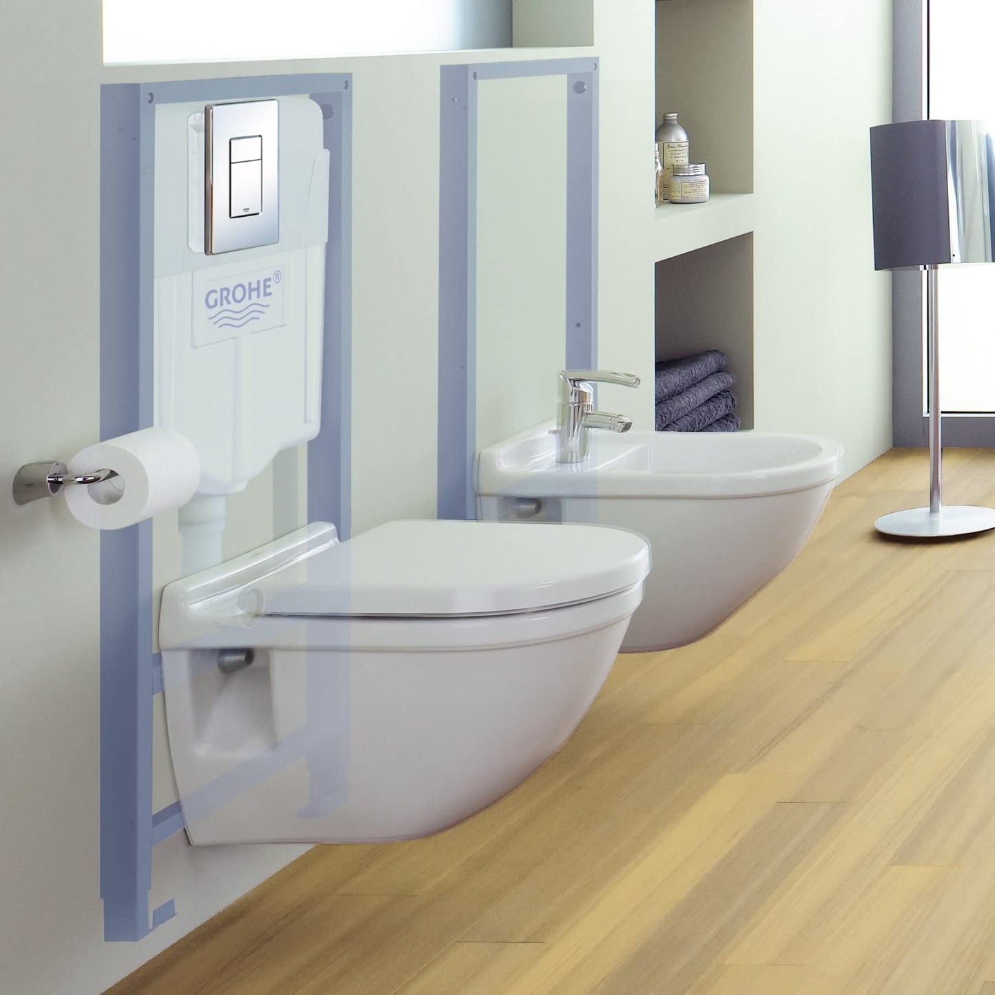GROHE 38536001 Rapid Sl 2-in-1 Set for Wall-Hung Toilet, 1.13 m, Wall Brackets
