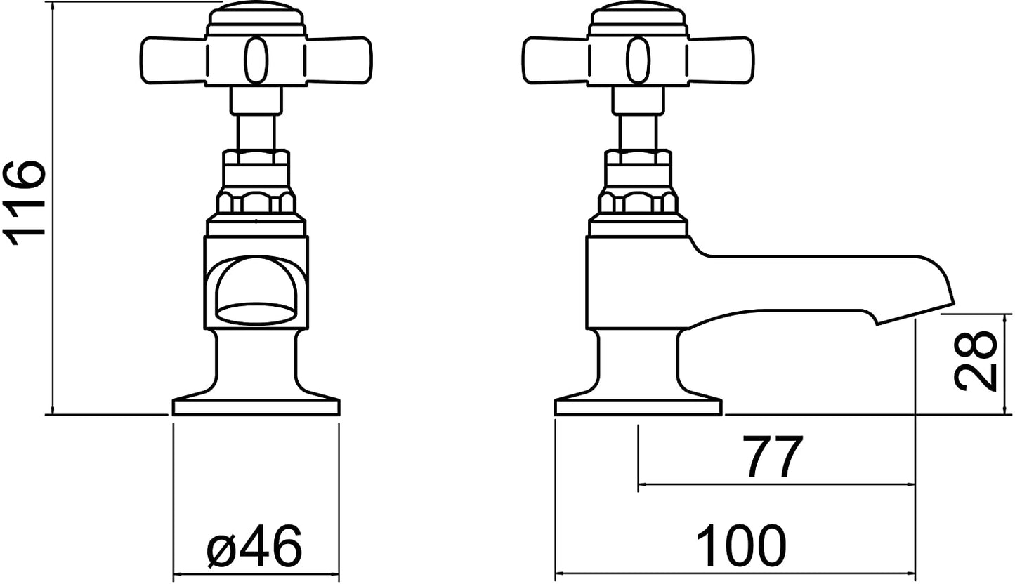 Trisen Wisley TT201 Pair of Basin Taps (Full Turn Operation)