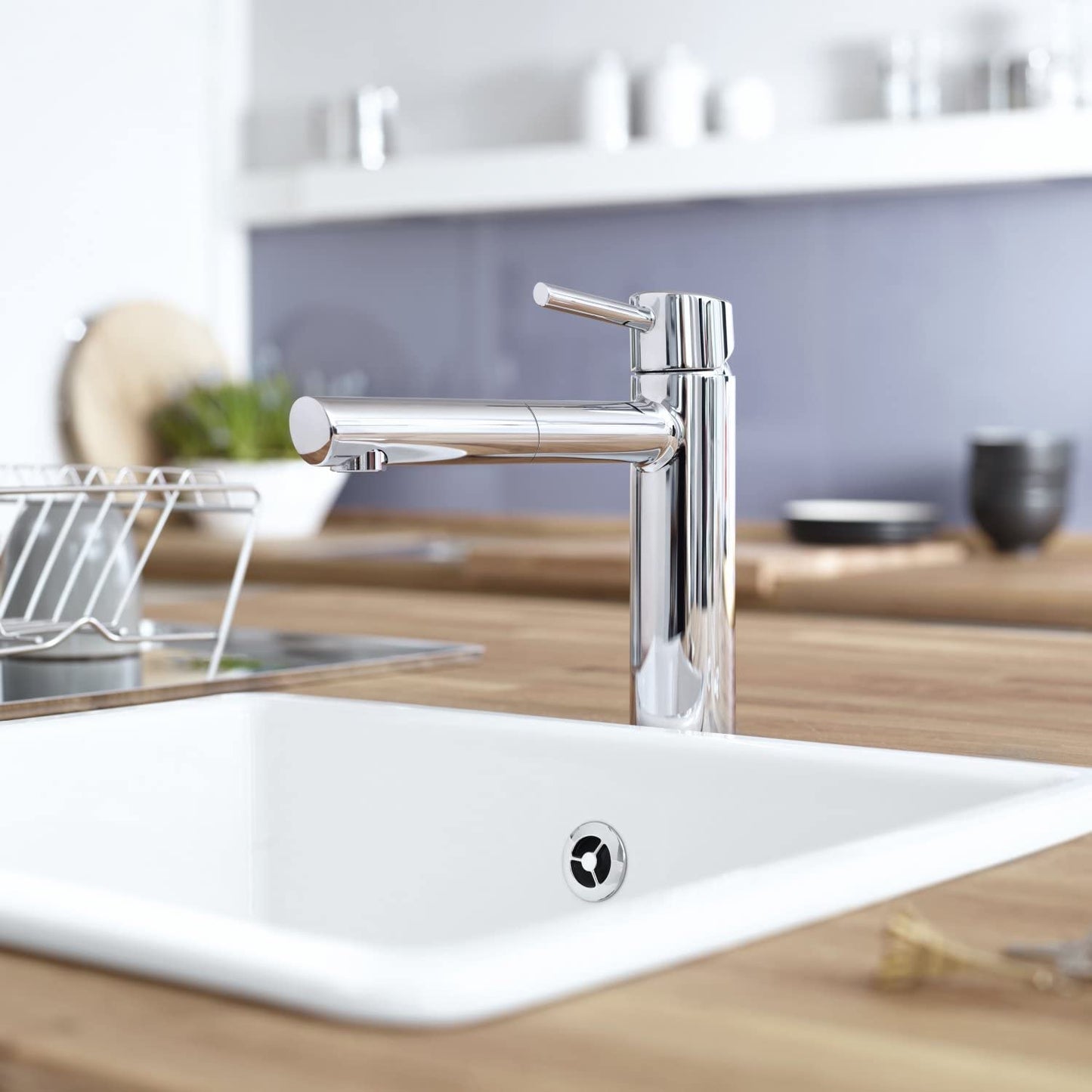 GROHE 31129001 Concetto Kitchen Tap (High Spout with Pull-Down Spray Head, 100 Degree Swivel Range and Starlight), Medium