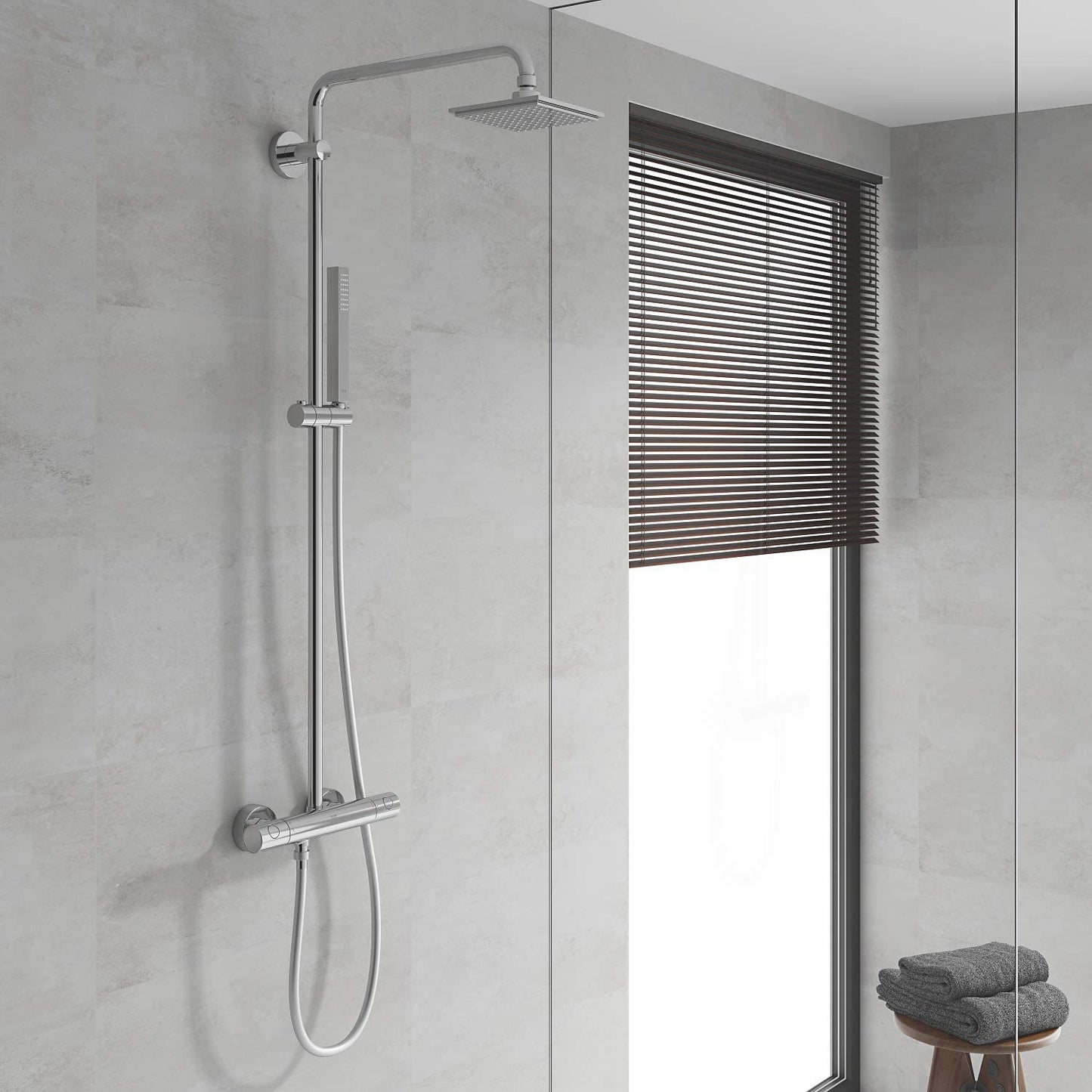 Grohe Euphoria Thermostatic Shower Mixer System 27932000 Head-Jet Shower Handle, 145 Technology, Chrome, Size 152 x 152 mm