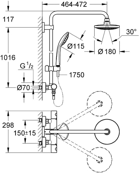 GROHE 27296001 Euphoria System 180 Shower System with Thermostat