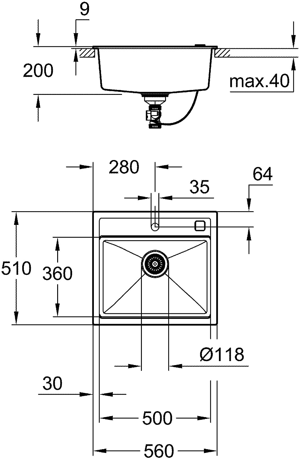 Grohe K700 31651AP0 Composite Sink Granite Black