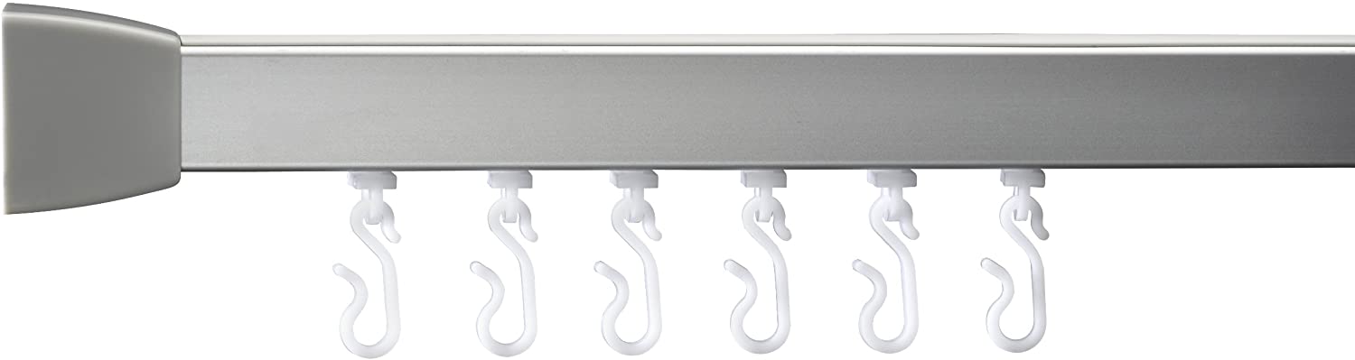 Croydex Professional Profile 800 L-Shaped Shower Rail with Hooks and Gliders, 76 x 167.5 cm, Silver