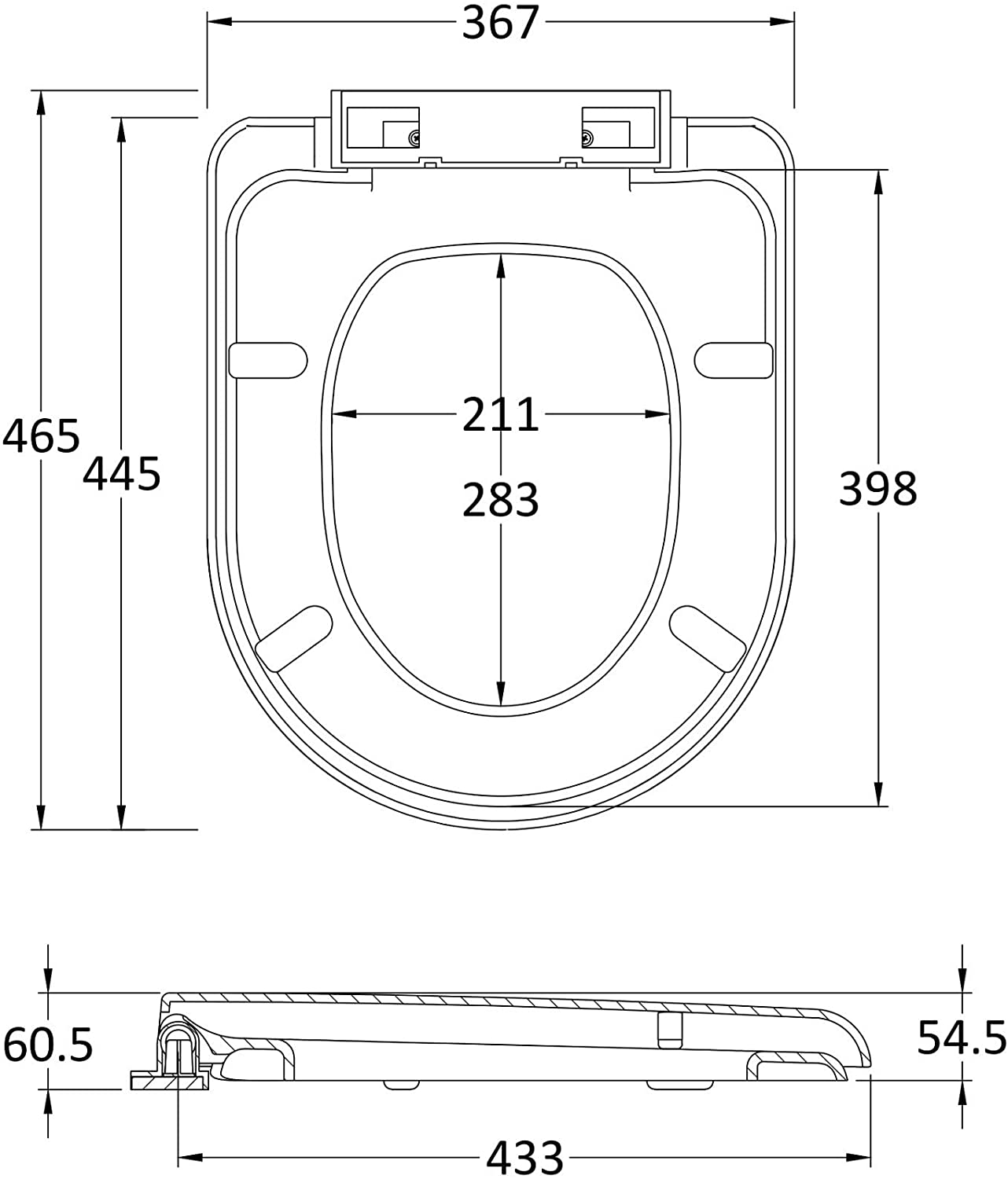 Nuie NTS002 | Modern Bathroom D Shaped Soft Close Toilet Seat, 465mm x 367mm, White