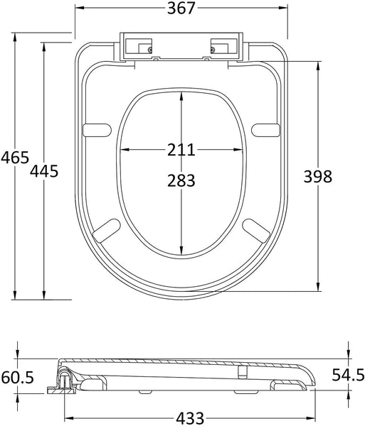 Nuie NTS002 | Modern Bathroom D Shaped Soft Close Toilet Seat, 465mm x 367mm, White