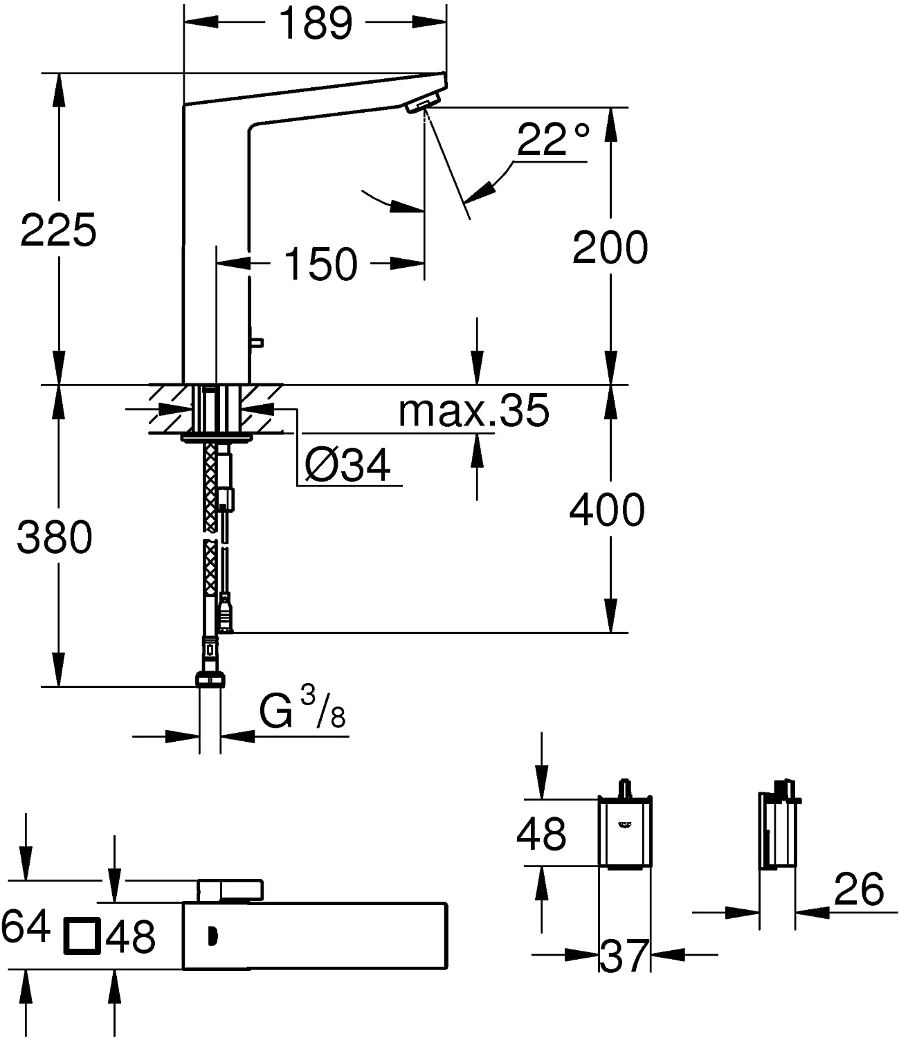 Grohe Eurocube E Bathroom Tap - Electronic Basin Mixer Tap