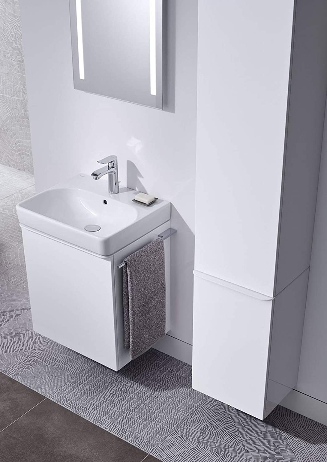 Geberit Smyle Square Vanity unit, 500366, 536x617x433mm, with 1 door, left opening, colour: White high gloss lacquer - 500.366.00.1