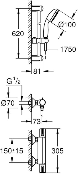 GROHE 34565001 | Grohtherm 800 Thermostatic Shower Set