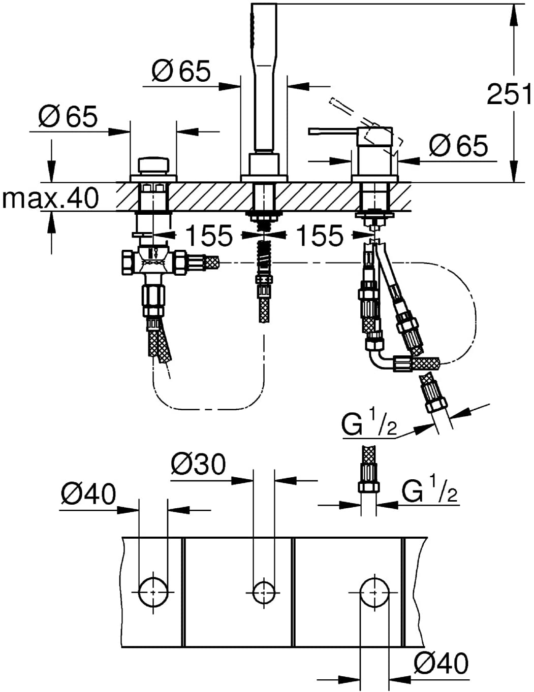 GROHE Essence New 4-Hole Single-Lever Bath Combination - Chrome
