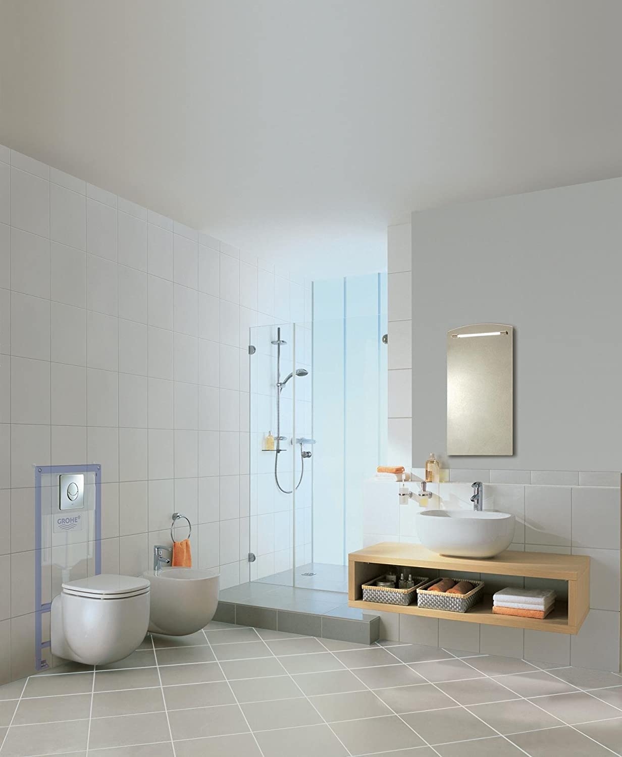 GROHE 38721001 Rapid Sl 3-in-1 Set for Wall-Hung Toilet, 1.13 m (Wall Brackets and Skate Air Flush Plate) - Chrome